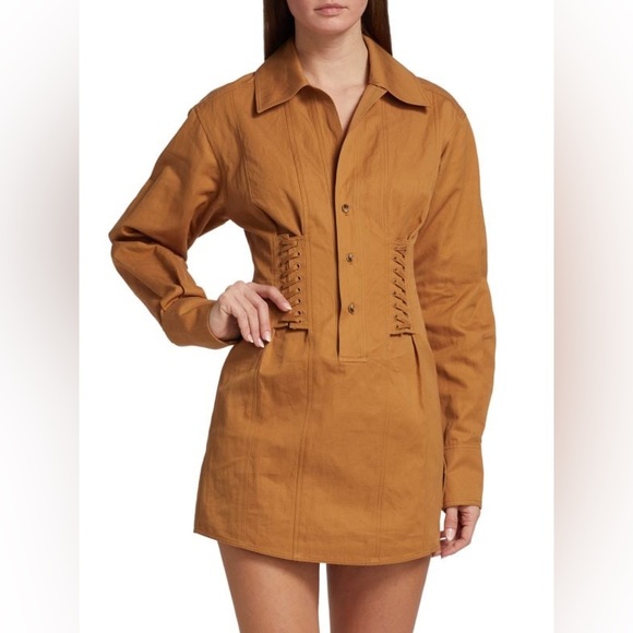 A.L.C. NWT Paisley Cotton Hemp Blend Long Sleeve Mini Dress TAN 4 Retail 495 - Picture 1 of 5